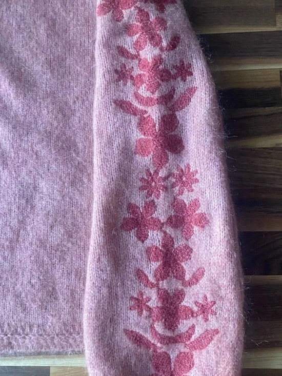 SÉZANE Candace Embroidered Floral Mohair Jumper Sweater in Rosewood Sz Small - Picture 7 of 10